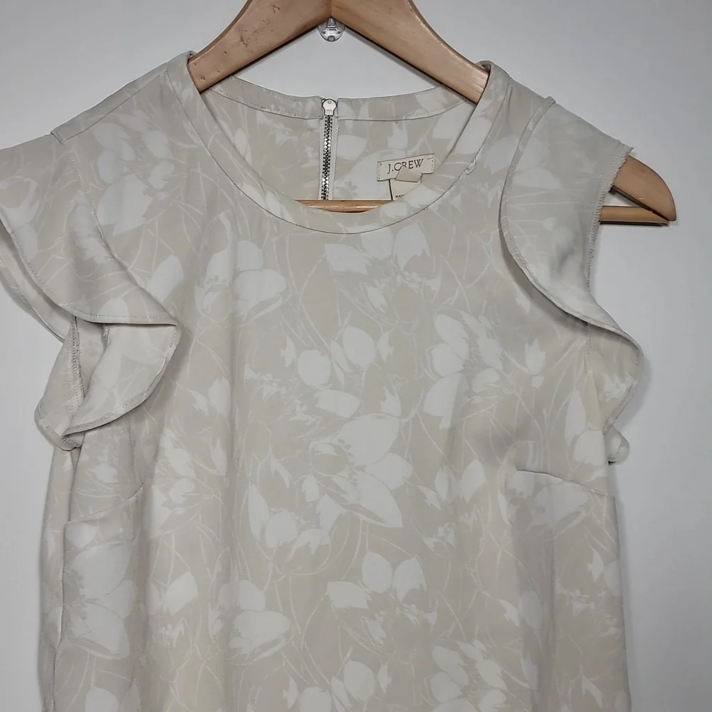 J. Crew Cream Floral Ruffle Blouse